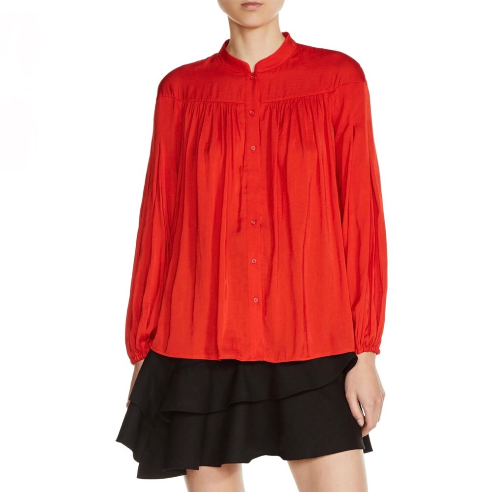 Maje Mandarin Collar Button Down Long Sleeve Shirt